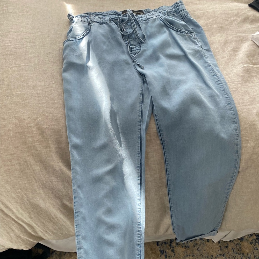 High waisted denim chambray lounge pants